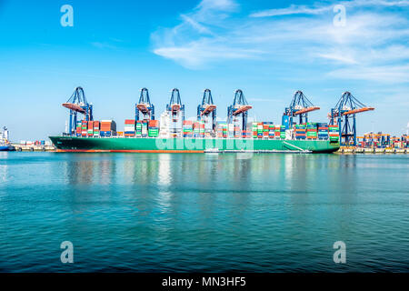 ROTTERDAM / Pays-Bas - 20 avril 2018 : Grand Harbour cranes conteneur de navires dans le port de Rotterdam. Banque D'Images