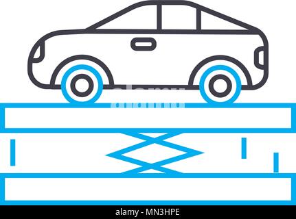 Ascenseur voiture ligne fine vecteur icône avc. Ascenseur voiture illustration contour linéaire, affiche, symbole concept. Illustration de Vecteur