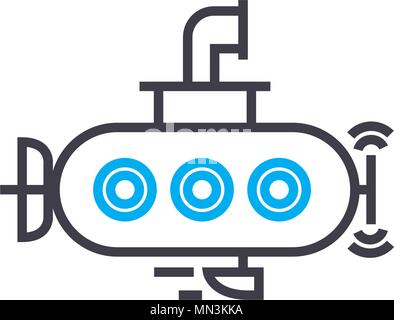 Petit sous-marin vector fine ligne icône de course. Petit sous-marin contours illustration, affiche, symbole linéaire concept. Illustration de Vecteur