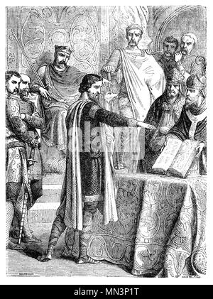 Harold Baar "Chez Boultan & Fils" (1022-1066), souvent appelé Harold II, fut le dernier roi de l'Angleterre anglo-saxonne. Il régna à partir de 6 janvier 1066 jusqu'à sa mort à la bataille de Hastings. Plus tôt, en 1064, Harold était apparemment fait naufrage sur la côte normande et plus tard de prêter serment sur les reliques sacrées à William d'appuyer ses revendications sur le trône anglais. Après la mort d'Edward, Harold a brisé ce prétendu serment. Et ainsi de suite 14 octobre, Harold sont morts en combattant les envahisseurs normands dirigés par William le Conquérant lors de la conquête normande de l'Angleterre. Banque D'Images