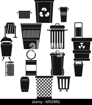 Poubelle icons set, le style simple Illustration de Vecteur