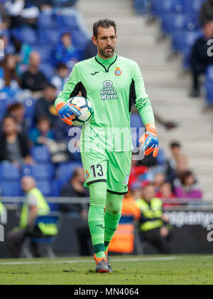 Barcelone, le 13 mai : Diego Lopez de RCD Espanyol durant la Ronde 37 LaLiga 2017-2018 Santander match entre l'Espanyol et Malaga CF au stade du RCD le 13 mai 2018 à Barcelone, Espagne. Credit : UKKO Images/Alamy Live News Banque D'Images