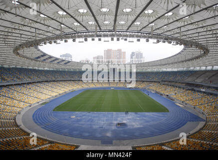 Kiev, Ukraine. 14 mai, 2018. Vue générale du stade Olimpiyskiy, lieu de la finale de la Ligue des Champions 2018, à Kiev, Ukraine, le 14 mai 2018 . Kiev sera l'hôte de la finale de la finale de la Ligue des champions de 2018 le 26 mai 2018. Crédit : Serg Glovny/ZUMA/Alamy Fil Live News Banque D'Images