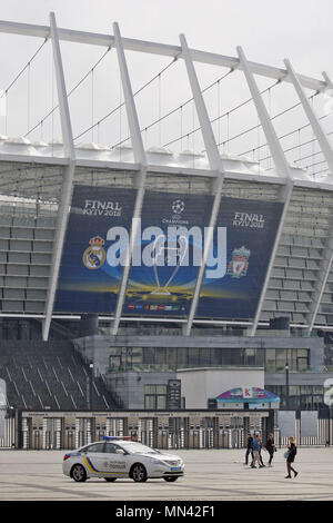 Kiev, Ukraine. 14 mai, 2018. Le logo de la finale de la Ligue des champions de 2018 est visible sur le stade Olimpiyskiy à Kiev, Ukraine, le 14 mai 2018 . Kiev sera l'hôte de la finale de la finale de la Ligue des champions de 2018 le 26 mai 2018. Crédit : Serg Glovny/ZUMA/Alamy Fil Live News Banque D'Images