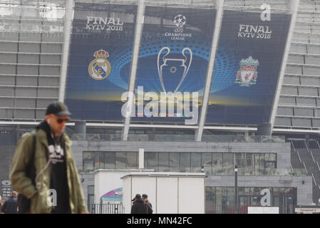Kiev, Ukraine. 14 mai, 2018. Le logo de la finale de la Ligue des champions de 2018 est visible sur le stade Olimpiyskiy à Kiev, Ukraine, le 14 mai 2018 . Kiev sera l'hôte de la finale de la finale de la Ligue des champions de 2018 le 26 mai 2018. Crédit : Serg Glovny/ZUMA/Alamy Fil Live News Banque D'Images