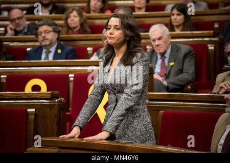 Barcelone, Catalogne, Espagne. 14 mai, 2018. Ciudadanos chef de parti Ines Arrimadas durant la session plénière au parlement catalan. Pro- indépendance politicien Quim Torra a été élu nouveau président par le parlement de Catalogne. Torra a dit qu'il travaillera pour libérer les prisonniers et faire venir les dirigeants Catalan accueil les exilés pendant que aller de l'avant avec la République Catalane. Crédit : Jordi Boixareu/ZUMA/Alamy Fil Live News Banque D'Images