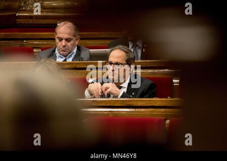 Barcelone, Catalogne, Espagne. 14 mai, 2018. Junts per Catalunya parti candidat pour la présidence régionale de la Catalogne JOAQUIM TORRA assiste à la session plénière au parlement catalan. Crédit : Jordi Boixareu/ZUMA/Alamy Fil Live News Banque D'Images