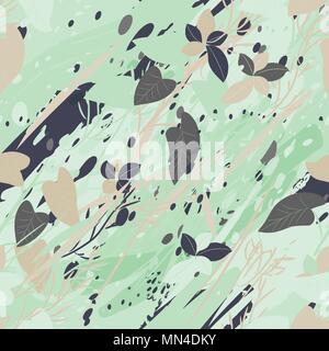 Texture camouflage militaire avec des arbres, branches, herbe et les taches d'aquarelle Illustration de Vecteur