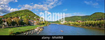 Vue panoramique de Heidelberg et du Neckar de Karl Theodor Bridge, sur l'arrière-plan à Heidelberg, en Allemagne, sur une journée ensoleillée d'été Banque D'Images
