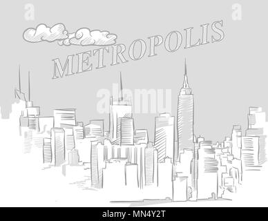 Voyage couvercle marketing Metropolis, hand drawn vector Illustration de Vecteur