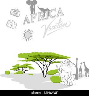 Afrique voyage couverture marketing, ensemble d'une main les dessins vectoriels. Illustration de Vecteur