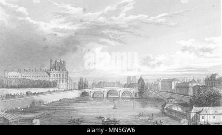 PARIS. Vue de la Seine, prise du pont Louis XVI 1831 ancienne imprimer photo Banque D'Images