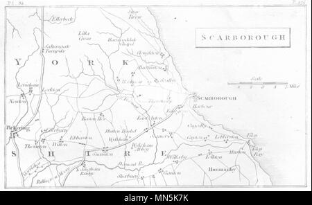 Scarborough, Filey & Pickering environs. Yorkshire 1808 ancienne carte Banque D'Images