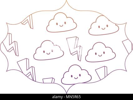 L'arabe le châssis avec les nuages et les tonnerres kawaii sur fond blanc, vector illustration Illustration de Vecteur