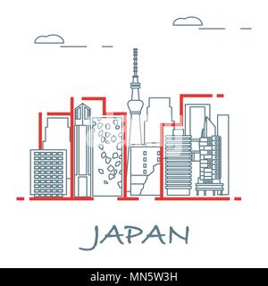 L'architecture japonaise inhabituelle. Célèbre bâtiment et gratte-ciel. Voyages et loisirs. Illustration de Vecteur