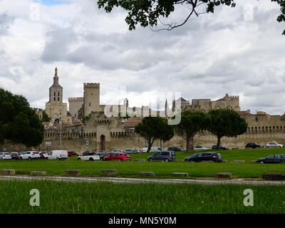 Paysage urbain d'Avignon, y compris du Palais des Papes, vu depuis. une distance. Avignon, France Banque D'Images