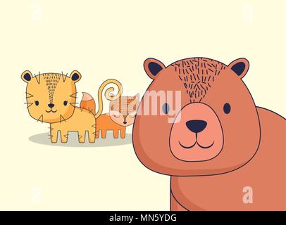 Cute Bear avec Tiger et fox sur fond blanc, design coloré. vector illustration Illustration de Vecteur