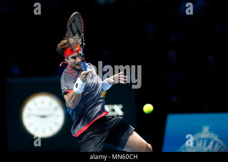 Andy Murray vs David Ferrer lors de la deuxième journée de l'année 2015, Barclays ATP World Tour Finals - O2 Arena London en Angleterre. 16 Novembre 2015 Banque D'Images