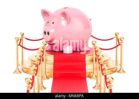 Podium avec tirelire, rendu 3D isolé sur fond blanc Banque D'Images