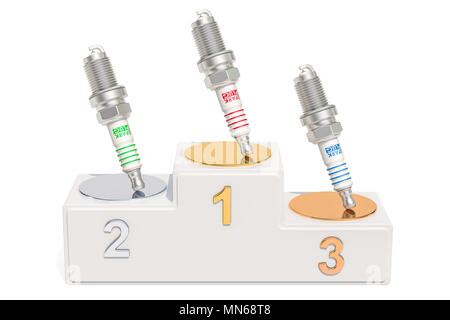 Évaluations bougie concept. Gagnants podium avec bougies, rendu 3D isolé sur fond blanc Banque D'Images
