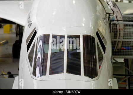 Close up de la fameuse canopée cockpit Concorde Banque D'Images