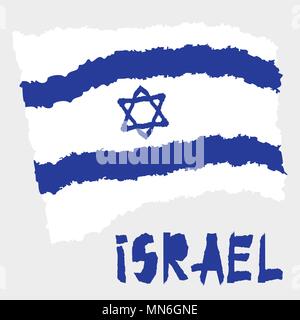 Drapeau national du Israelin Vintage papier déchiré texture grunge style. Arrière-plan de la journée de l'indépendance. Isolé sur blanc bonne idée pour badge rétro, bannière, T Illustration de Vecteur