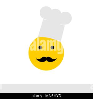 Mustachioed jaune smiley en Chef's Hat sur fond blanc Illustration de Vecteur