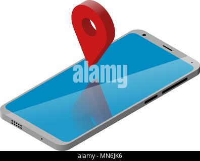 Téléphone cellulaire est en 3D isométrique. Emplacement de l'reflété sur l'écran du smartphone. Vector EPS était Illustration de Vecteur