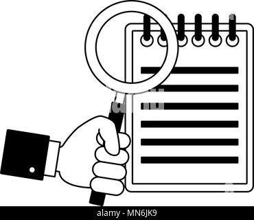 Loupe sur presse-papiers en noir et blanc Illustration de Vecteur