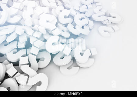 Un contexte de point d'interrogation des signes et symboles pour illustrer l'apprentissage, l'éducation, les tests, quiz, créativité et imagination Banque D'Images