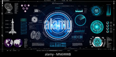 Les éléments de l'interface utilisateur de Hud. Éléments de la technologie colorés pour la Science-fiction App ( Cockpit, Interface, Planche de bord, infographie, Radar, vaisseau spatial, Futuristic Circle, Banque D'Images