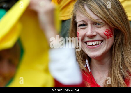 Fans de Galles dans la foule au cours de l'IRB RWC 2015 match entre l'Australie - Pays de Galles v extérieure un match 35 à Twickenham. Londres, Angleterre. 10 Octobre 2015 Banque D'Images