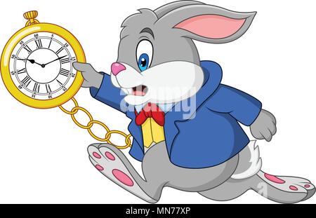 Lapin Cartoon holding watch Illustration de Vecteur