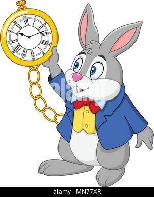 Lapin Cartoon holding watch Illustration de Vecteur