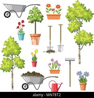 Ensemble de différents outils de jardinage Illustration de Vecteur