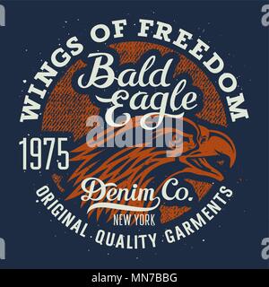 Eagle T-shirt graphiques / Vintage Typographie / Original Graphic Tee / Grunge texture Denim Illustration de Vecteur