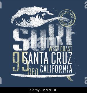 L'oeuvre de surf. Meilleurs spots de surf du monde. Santa Cruz en Californie. T-shirt apparel imprimer des graphiques. Les graphiques originaux Tee Illustration de Vecteur