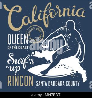 L'oeuvre de surf. Surf's Up. Rincon de la Californie. T-shirt apparel imprimer des graphiques. Les graphiques originaux Tee Illustration de Vecteur