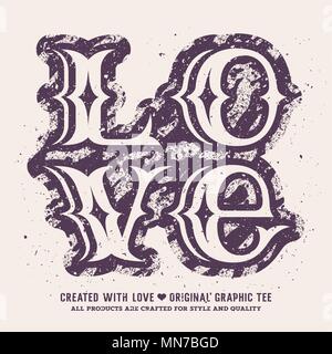 Lettres d'amour. Vector illustration romantique Saint-Valentin. T-shirt apparel imprimer des graphiques. Graphic Tee original Illustration de Vecteur
