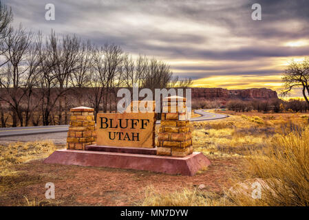 Panneau de bienvenue de bluff dans l'Utah Banque D'Images