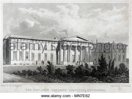 Nouvelles de l'hôpital de John Watson, Édimbourg gravure ancienne de 1829 Banque D'Images