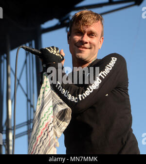 Somerset, Wisconsin, USA. 13 mai, 2018. Bert McCracken, chanteur du groupe The utilisé effectue au cours de l'invasion du Nord Music Festival à Somerset, dans le Wisconsin. Ricky Bassman/Cal Sport Media/Alamy Live News Banque D'Images