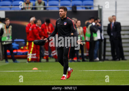 Gestionnaire de l'Atletico Madrid Diego Simeone lors d'une séance de formation de l'Atletico Madrid, avant la finale de la Ligue Europa, au Parc Olympique Lyonnais le 15 mai 2018 à Lyon, France. (Photo de Daniel Chesterton/phcimages.com) Banque D'Images