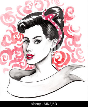 Jolie illustration de style pin-up d'une belle femme Banque D'Images