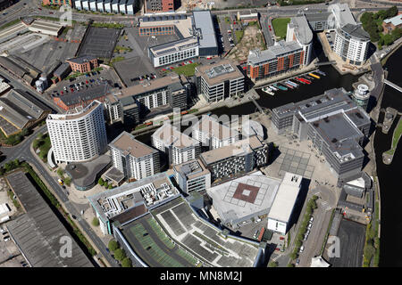 Vue aérienne de Leeds Dock, anciennement Clarence Dock, Leeds, West Yorkshire, Royaume-Uni Banque D'Images