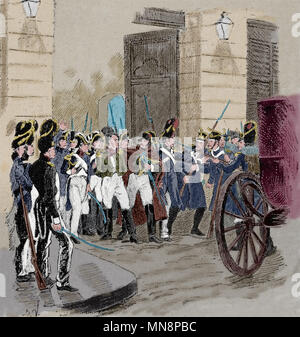 Le coup d'État de 1812 Malet, Paris, France. Visant à éliminer Napoléon I. Le Coup d'failedand. Arrestation de Malet. La gravure. Banque D'Images