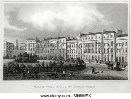 Angle nord-ouest de Moray Place, Édimbourg, gravure ancienne de 1829 Banque D'Images