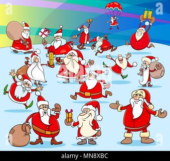 Cartoon Illustration de Funny Santa Claus et personnages de Noël Group Illustration de Vecteur