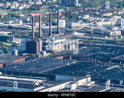 Vue aérienne de l'usine Volkswagen, Wolfsburg, zone de production, Wolfsbourg, Basse-Saxe, Allemagne Banque D'Images