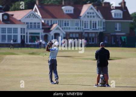 MUIRFIELD en Écosse - 17 juillet : à l'approche de Tiger Woods 18 vert pendant le premier tour de l'Open Championship 2013 à Muirfield Golf Club Le 17 juillet 2013 en Ecosse. Banque D'Images